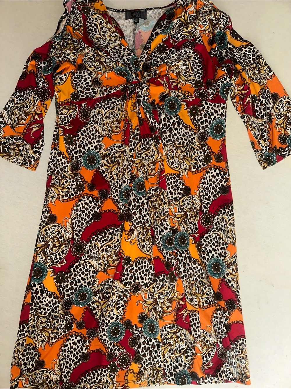 Womens Size XL Slinky Brand Orange Red Leopard Print Mini Dress